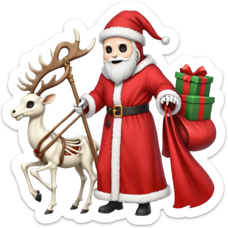 the Grim reaper dressed as Santa.... What gifts would be in his Sleigh.... What would his Sleigh likely look like.... Would the reindeer be skeletons, or ordinary reindeer sticker