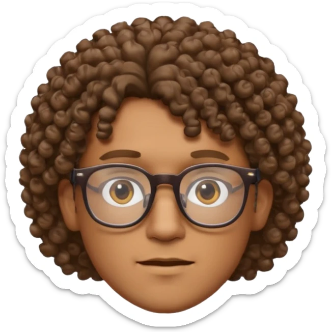homme blanc brun avec cheveux frisés et lunette, vue de face sticker