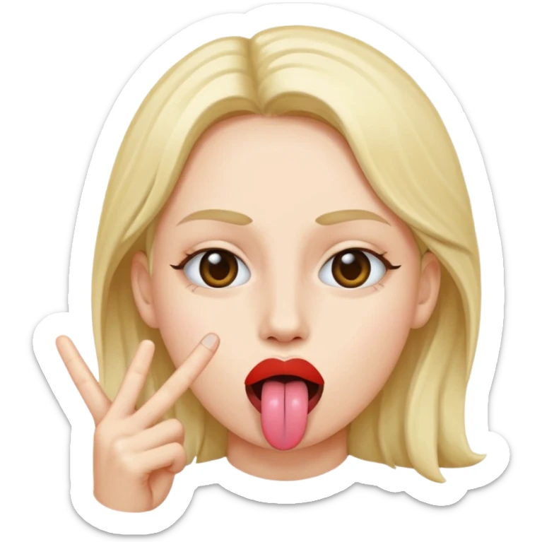 Peace sign in front of mouth with tongue sticking out  sticker