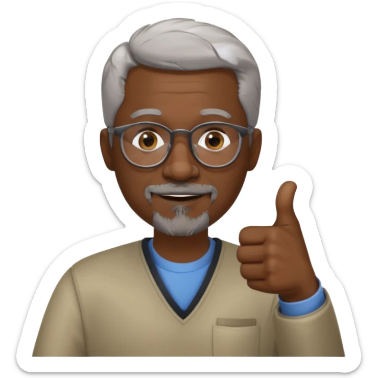 African American short graying hair and graying goatee man with eyeglasses giving thumbs up sign sticker