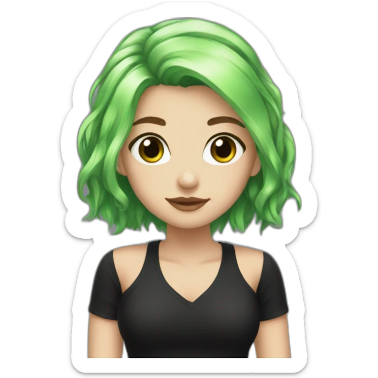 green hair, short hair, black outfit, white girl sticker