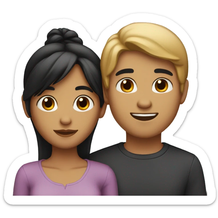 a couple. dark brown boy with black hair and a brown girl with straight hair  sticker
