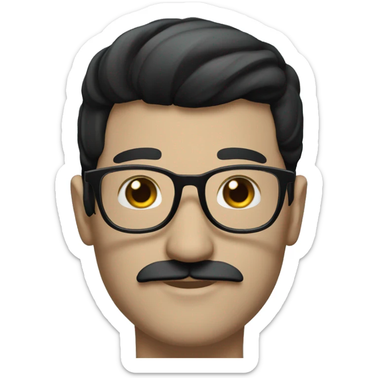 man with white skin, black longer and straight hair, mustache, glasses, with a magic hat, ravenclaw sticker
