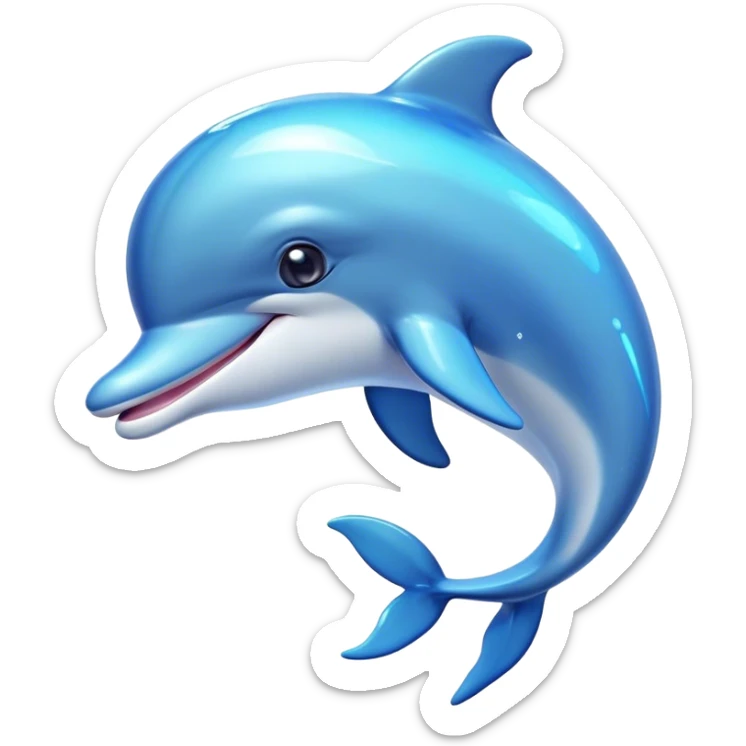 Cinematic Cheeky Dolphin Portrait Emoji, With a playful tilt of its head and a mischievous sparkle in its eyes, showcasing a sleek, shiny body accented by a quirky, animated smile and a cheeky wink, Simplified yet hilariously endearing features, highly detailed, glowing with a vibrant, sassy aquatic glow, high shine, spirited and fun, stylized with an air of quirky marine mischief, soft glowing outline, capturing the essence of a super cute dolphin that looks ready to splash its way into viral fame with playful charm! sticker