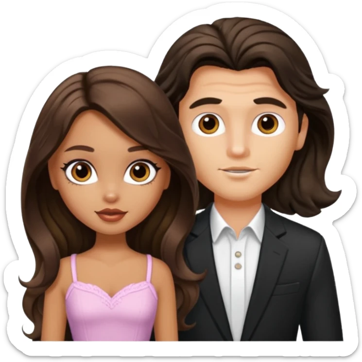 a pretty tan bratz girl with long brown hair and white bratz man with short wavy black hair sticker