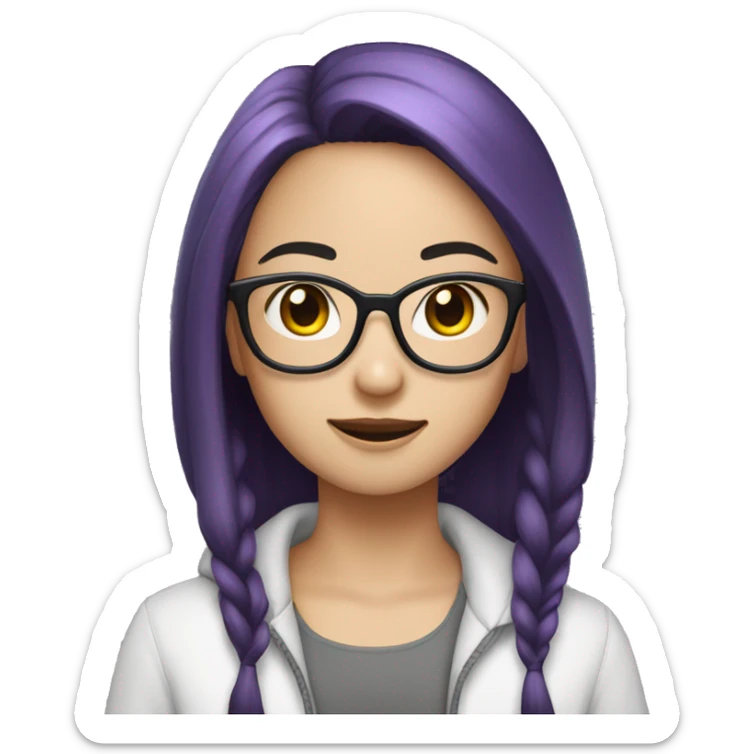 Generate an asian techsavy girl with glasses and straight dark purple hair sticker
