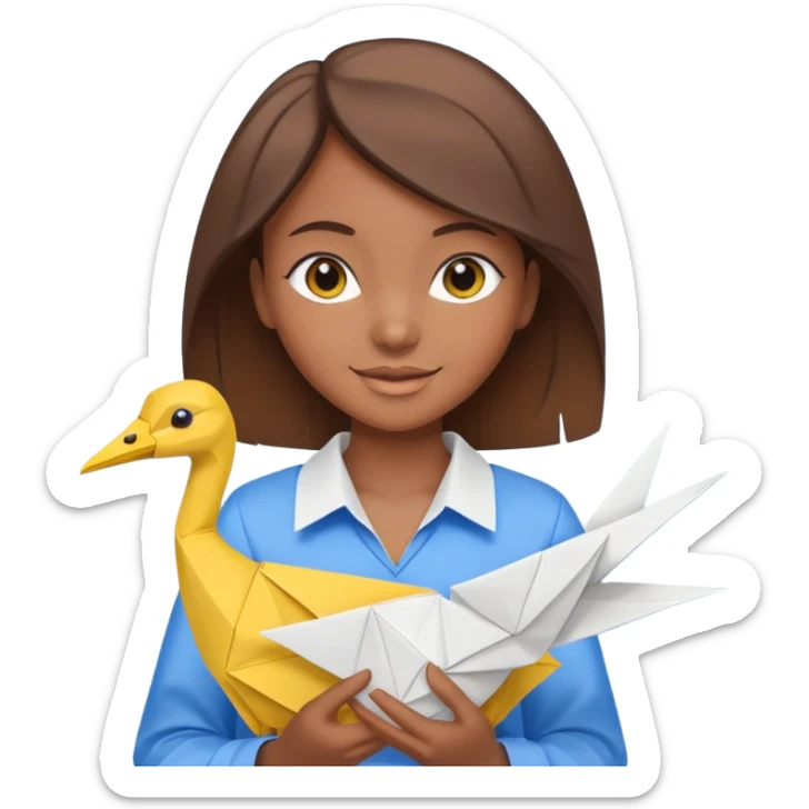 happy-african-young-girl-with-brown-hair-in-a-white-kanga-shirt-holds-an-origami-yellow-and-blue-crane sticker