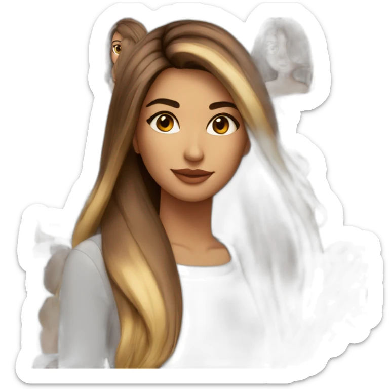 woman, 33 years, long straight hair with balayage,parted on the side, brown eyes sticker