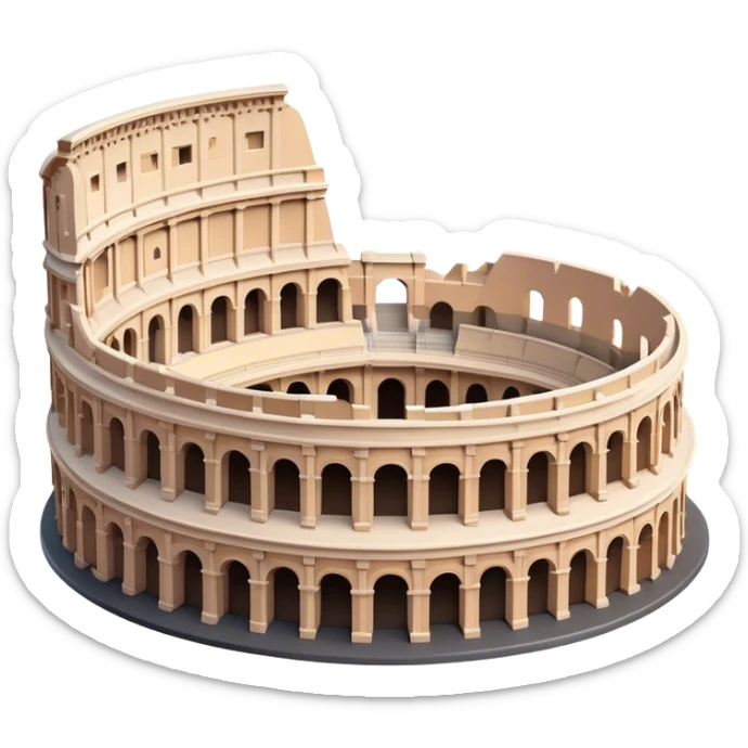 Cinematic Realistic Colosseum Landmark Emoji, depicted as the ancient Roman amphitheater rendered with dramatic architectural detail and dynamic lighting. sticker