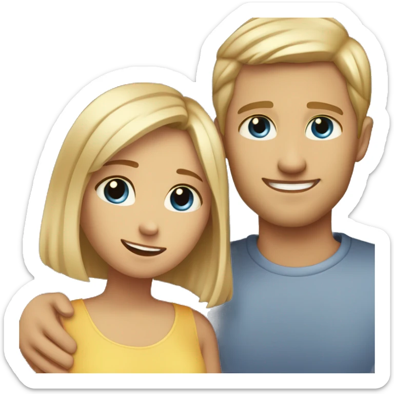 Girl with brown eyes ivory skin and light brown hair bob cut hugs with tall blond man with blue eyes sticker