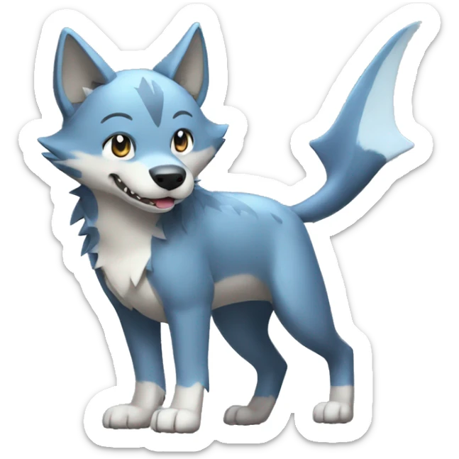 Shiny Wolf-Pokémon with a shark tail and a shark fin on back Full Body sticker