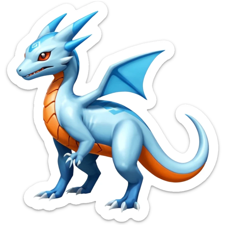 Shiny Futuristic Salamence-Salandit-Glaceon-Fakémon-hybrid-creature (full body)  sticker