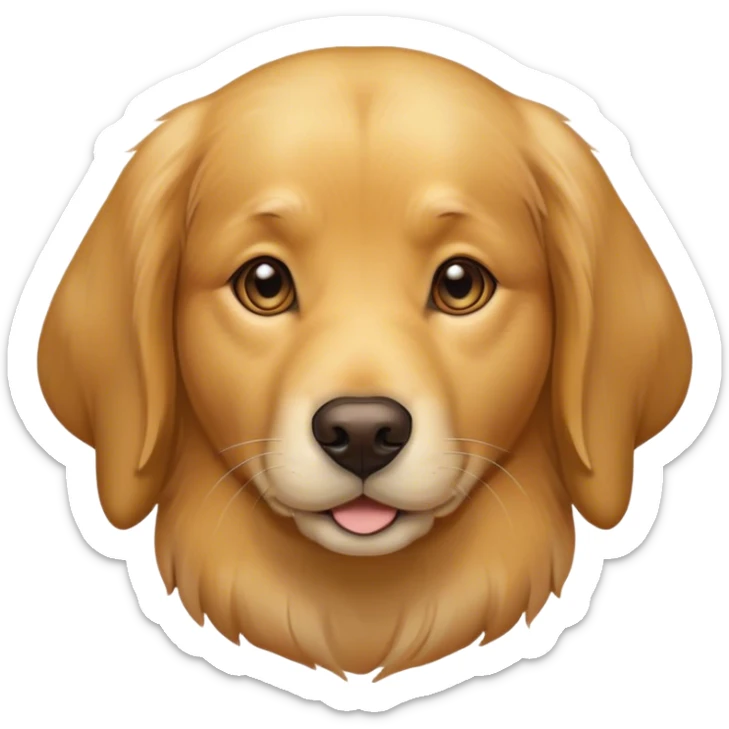 Cinematic Noble Golden Retriever Portrait Emoji, Poised and regal, with a strong, athletic build and a lustrous, well-groomed golden coat, deep-set soulful brown eyes, Simplified yet sharp and sophisticated features, highly detailed, glowing with a soft, dignified glow, high shine, intelligent and friendly, stylized with an air of warmth, focused and attentive, soft glowing outline, capturing the essence of a watchful and confident companion, so majestic it feels as though it could bound out of the screen with effortless authority! sticker