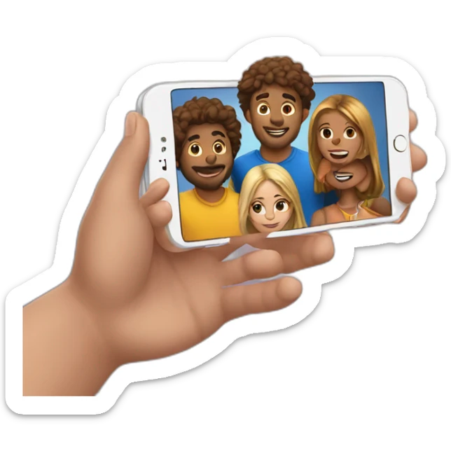 Imagine an emoji representing a group of friends gathered around an iPhone to play sticker