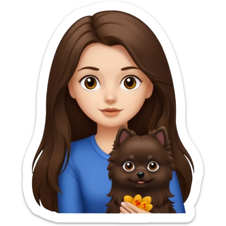 White girl with long hair brown brown eyes and a dog black pomerian  sticker