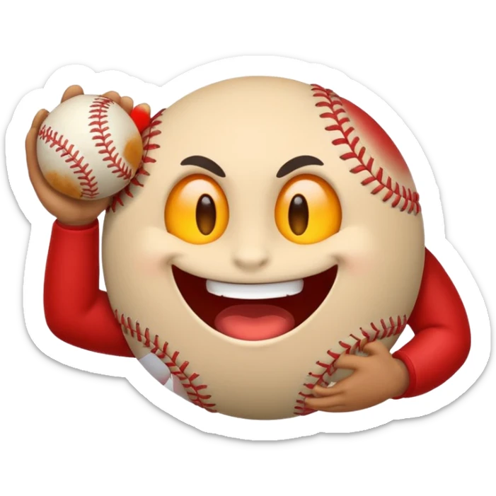 I want a emoji of a emoji with a evil smile throwing a baseball very hard sticker