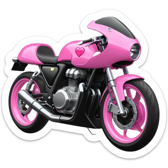 moto sportiva con un cuore rosa fluorescente che sfuma verso il nero sticker