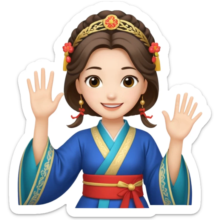sexy european girl in hanfu clothes waving to greet sticker