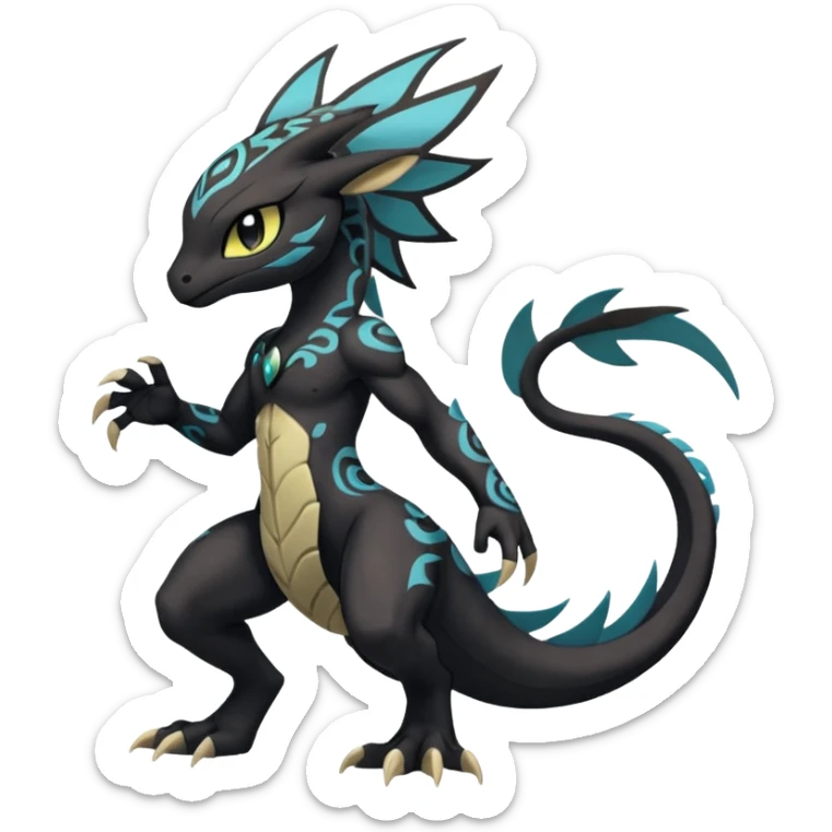 Tribal Exotic Meloetta-Stitch-Zekrom-Salandit-fusion, full body, tribal markings  sticker