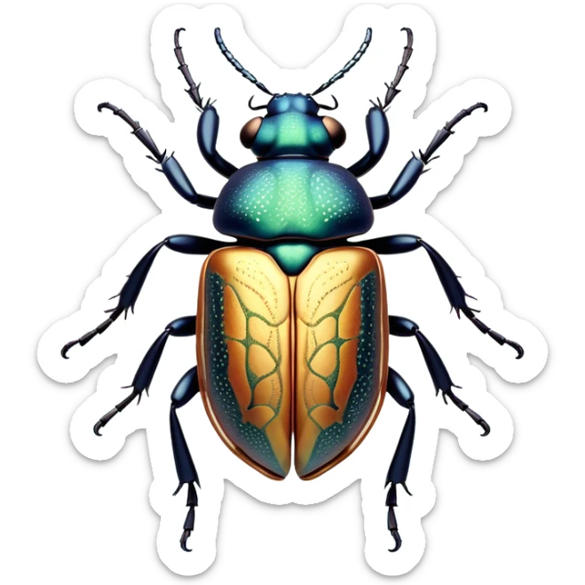 Beautiful and Majestic Beetle Portrait Emoji, Head and body rendered in serene repose with a gentle, content smile, showcasing a robust, intricately patterned exoskeleton with softly closed eyes in tranquil slumber, Simplified yet exquisitely endearing features, highly detailed, glowing with a soft, drowsy metallic light, high shine, relaxed and utterly noble, stylized with an air of timeless natural grandeur, soft glowing outline, capturing the essence of a beautiful and majestic beetle that embodies the refined strength of nature! sticker