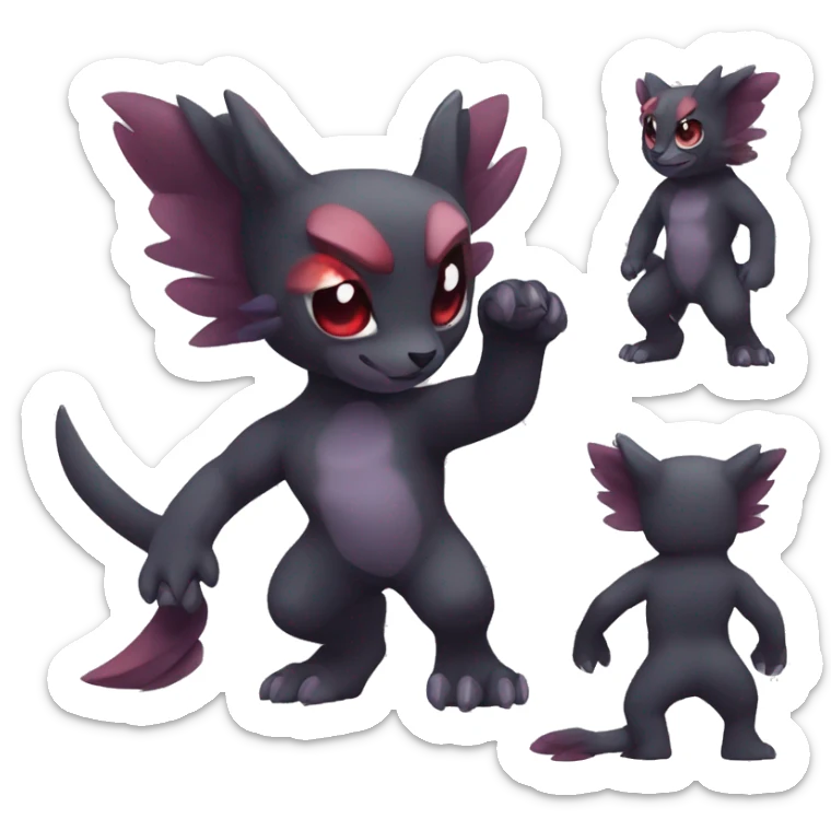 Cute cool dark black red purple animal hybrid Fakemon full body sticker