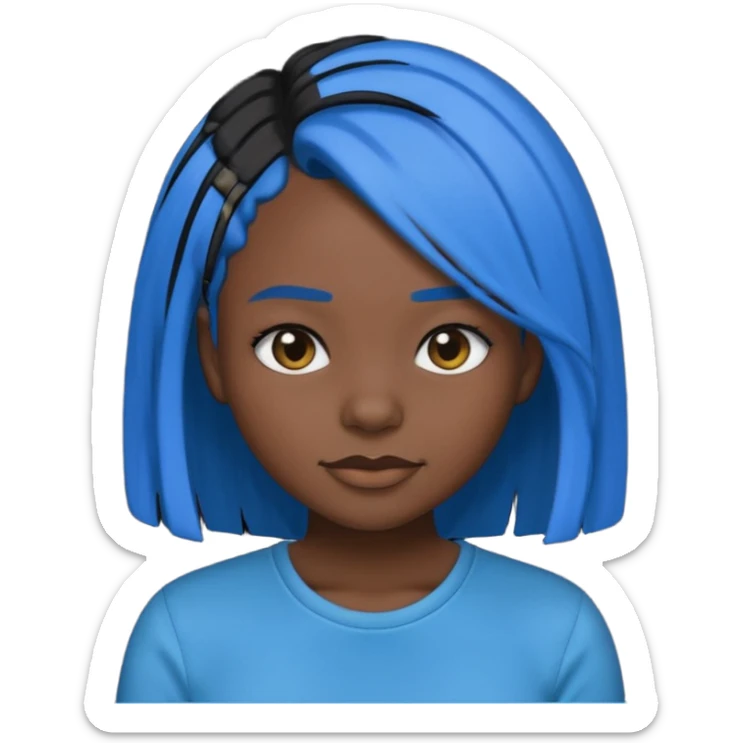 black girl emoji with blue hair and edges in a black shirt  sticker