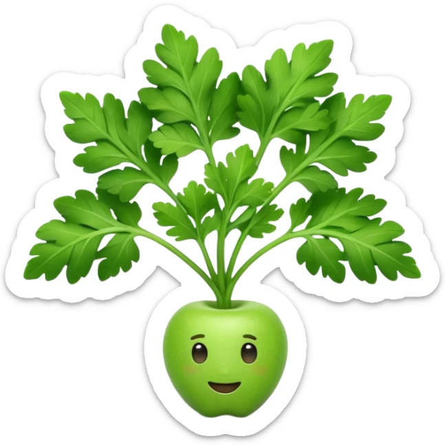 Apple style 3D emoji of fresh parsley, small green leaves with curly texture, shiny and smooth, simple toy-like look, similar to official Apple food emojis. sticker