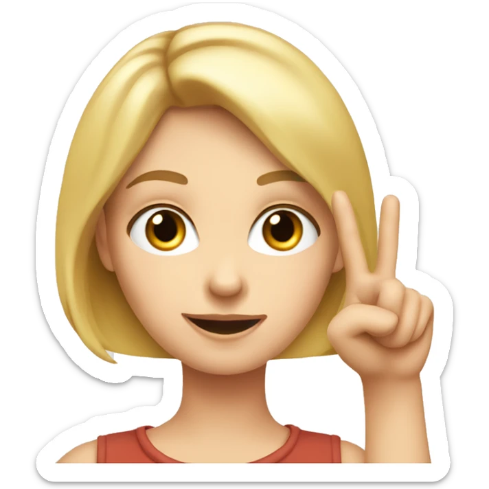 A white girl, a blonde, with an important facial expression, spins the finger of one hand, near the nose. sticker