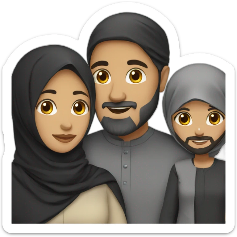 Muslim couple with husband bearded and wife wearing black hijab sticker