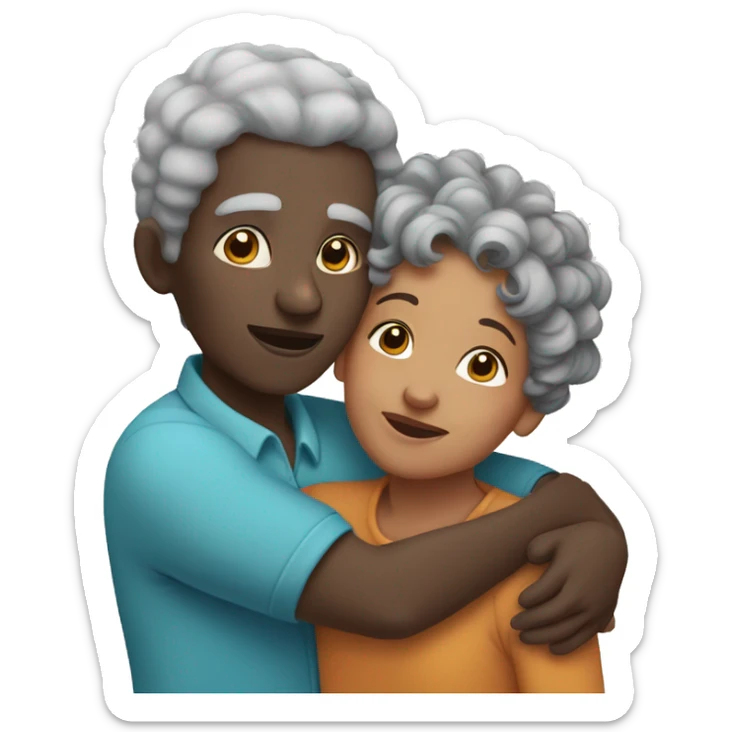 Elderly black woman with gray curly hair hugging a black boy with black hair sticker