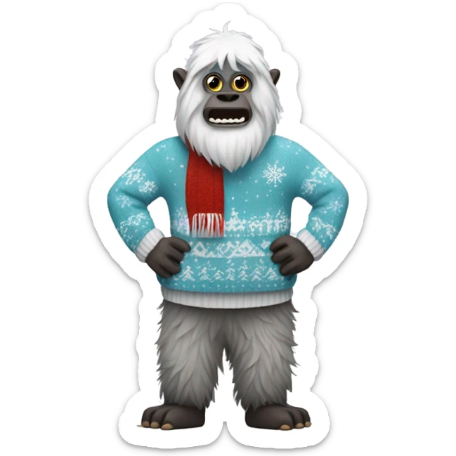 The full body of a yeti wearing a sweater that is Christmas themed  sticker