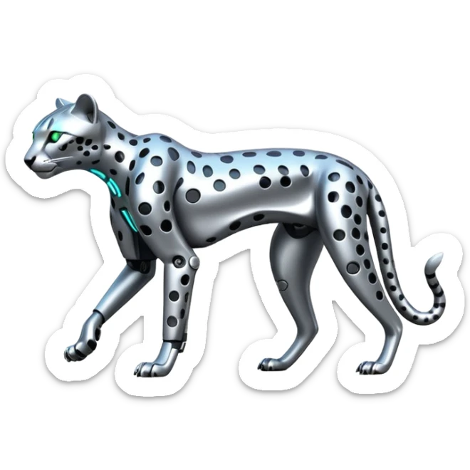 Shiny silvery metallic alloy advanced futuristic Cyberpunkcl cheetah (full body) sticker