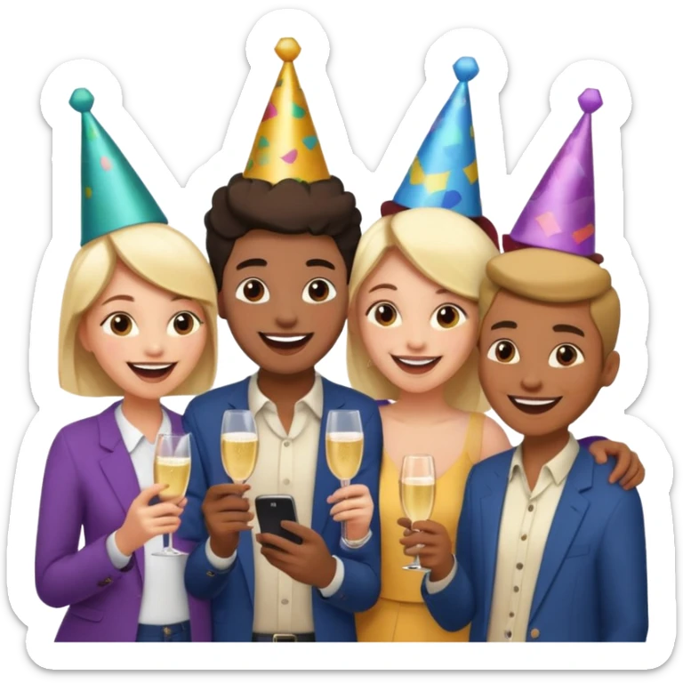 I want to generate a 3d image to show a group of friends playing a mobile trivia game sticker