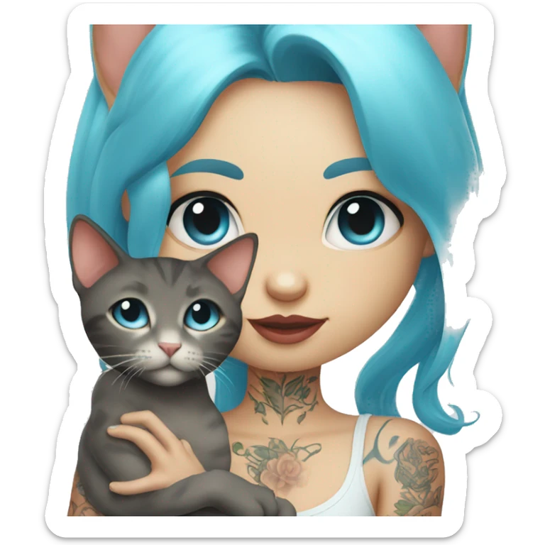 2 cats in the hands of a light blue-eyed girl with tattoos sticker