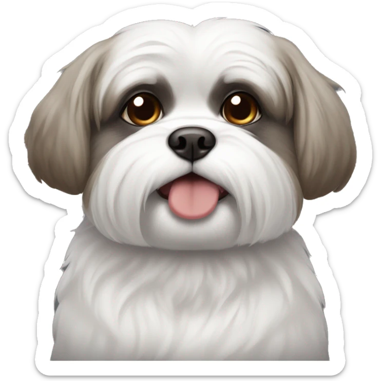 A white Shitzu with brown on her mouth, and a little bit of dark grey fur on her eyes and ears. sticker