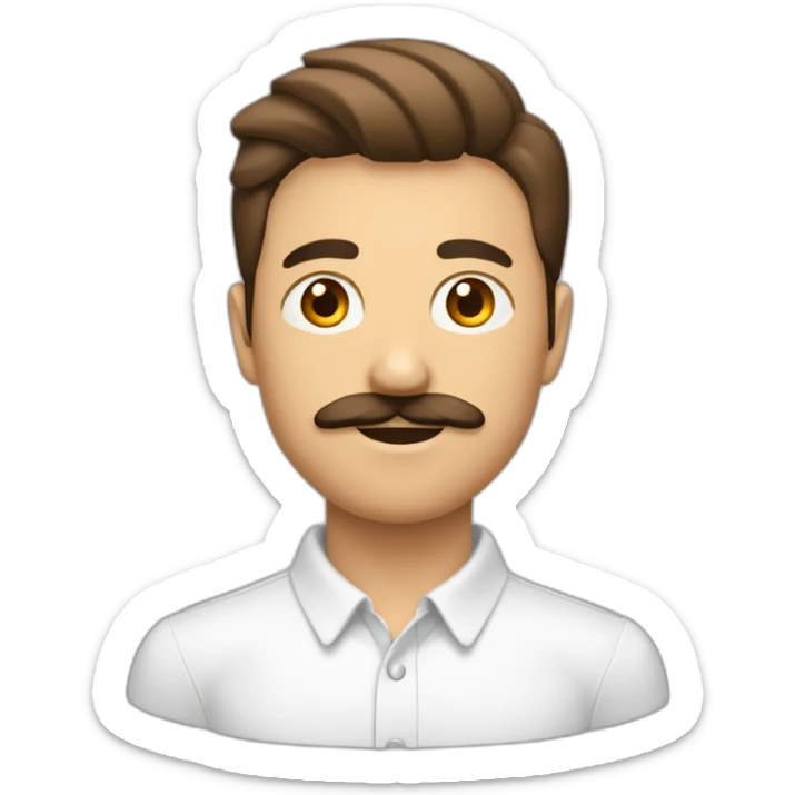 Homme blanc brun avec des cheveux court plaqués à droite et une moustache de petite longueur sticker