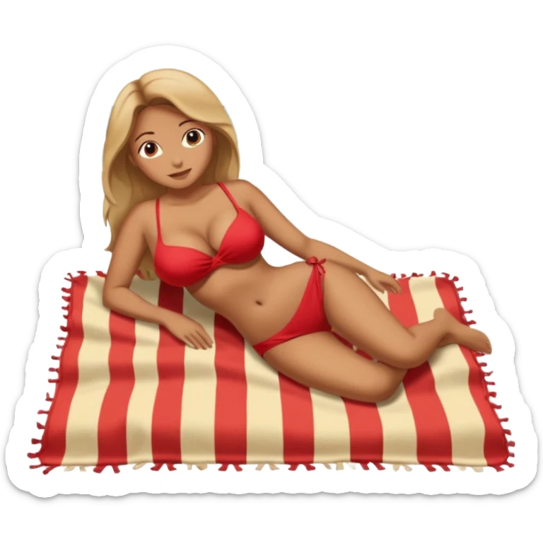 Naked chinese woman full body large breasts laying on a blanket at the beach sticker