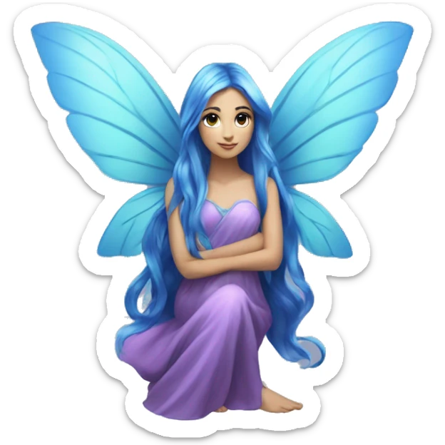 Beautiful,blue flower, fairy, blue, turqoise, silver, purple, long hair, big wings sticker