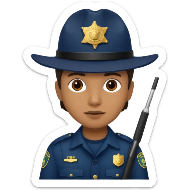 hazme un policia de fronteras con gorro azul oscuro pero sin porra sticker