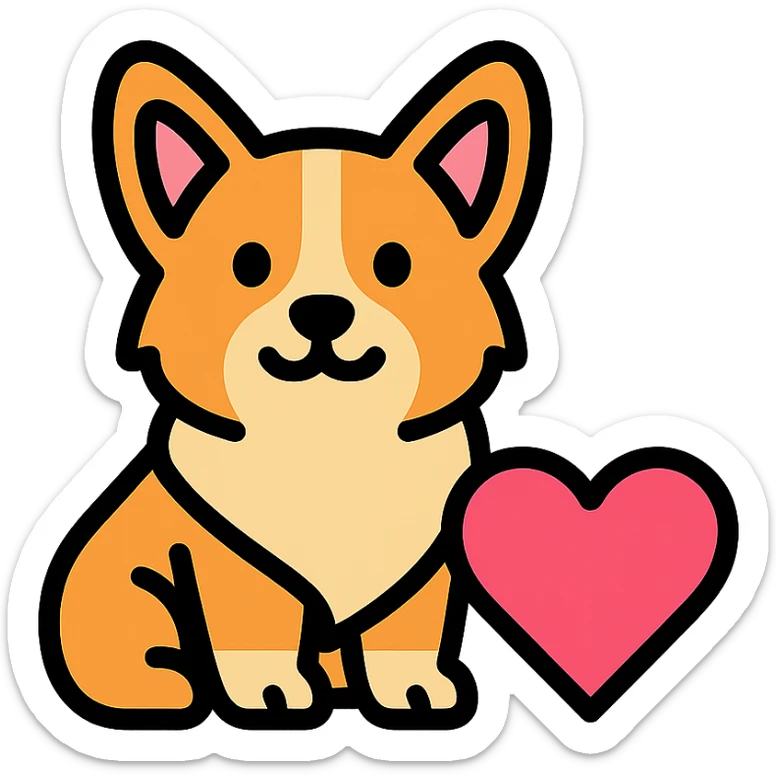 A corgi with a heart next to him sticker
