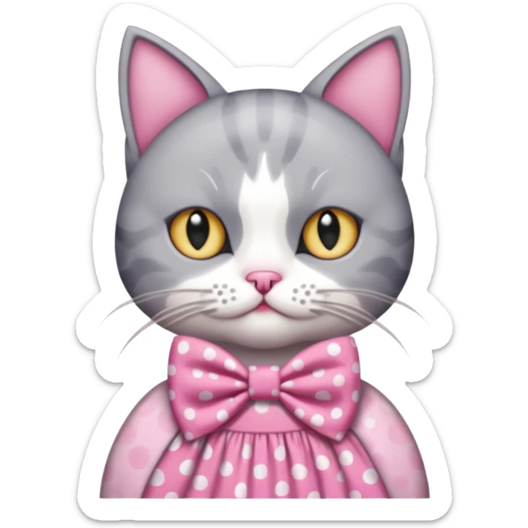 Evil Gray and white evil cat with a pink polka dot dress and with a pink polka dot bow sticker