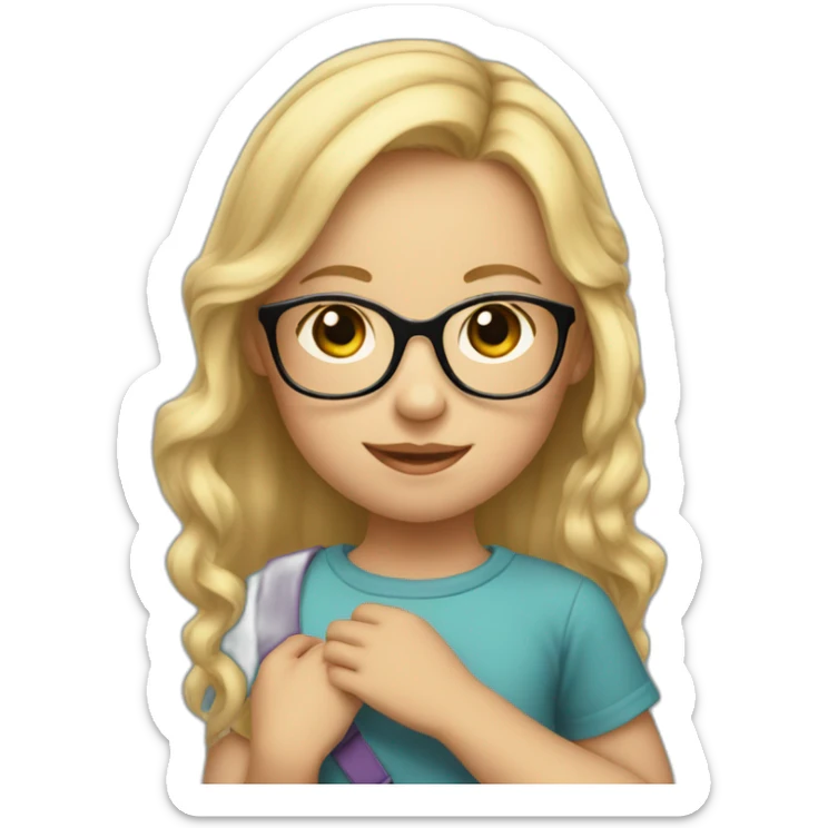 a baby in the arms of a 13 year old girl with blond hair and glasses sticker
