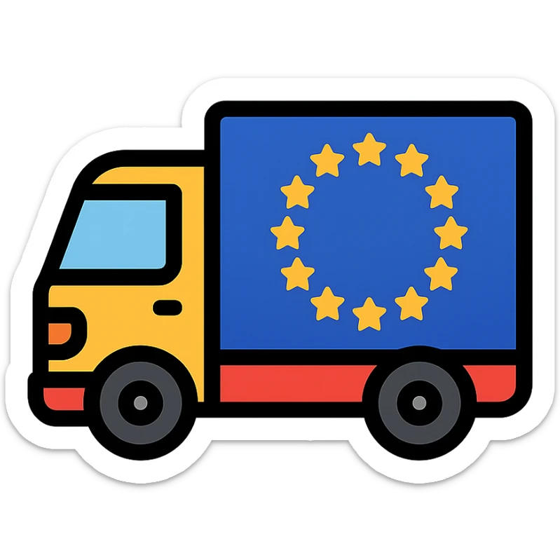 color outline icon of a cargo truck with EU flag sticker