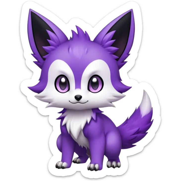  High quality Cute Cool Kawaii edgy Chibi Fur-Sona Purple fur, white belly, white tail-tip, black legs, black ears, Fakemon-Digimon-creature-animal-vernid-hybrid Full Body, facial markings sticker