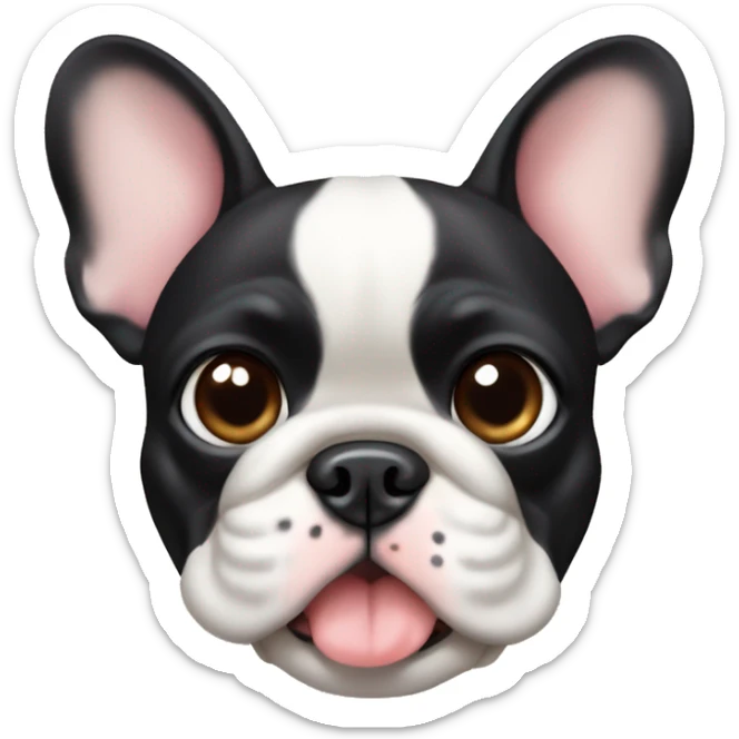 French bulldog with black body and ears and tan paws and belly with heart eyes sticker