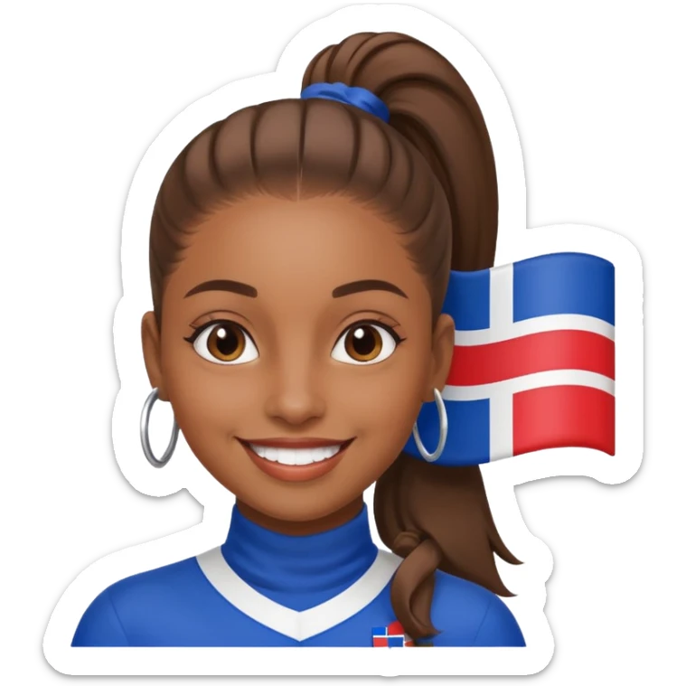 A brown skin girl with a slick ponytail and edges with a Dominican flag sticker