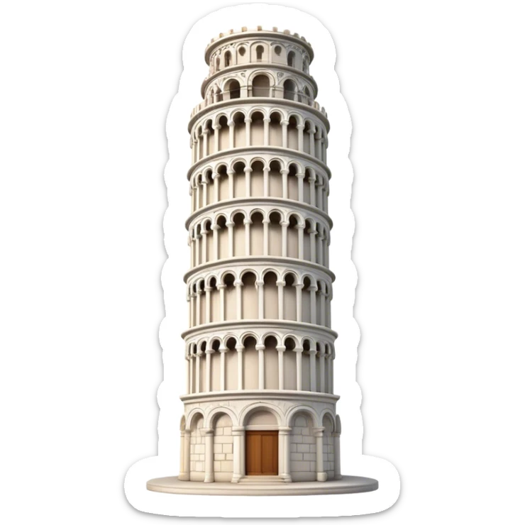Cinematic Realistic Leaning Tower of Pisa Landmark Emoji, showcasing the iconic medieval tower with intricate stonework rendered with dynamic lighting and detailed textures. sticker