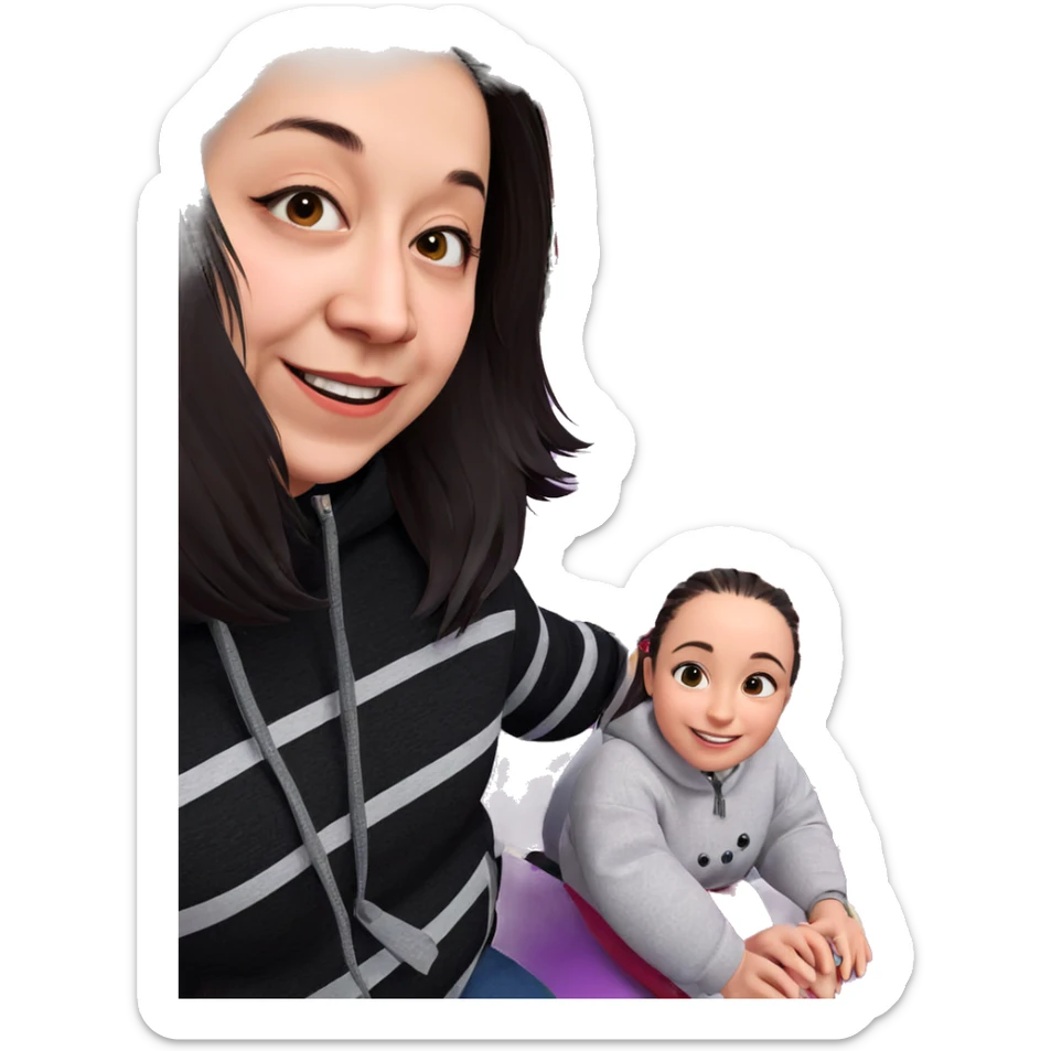 smiling girl by christmas tree sticker