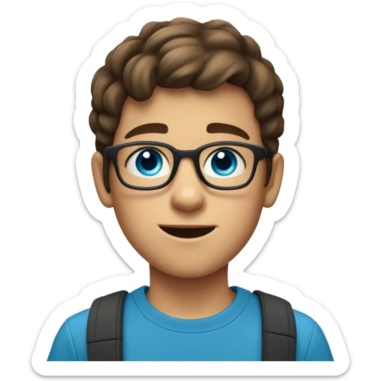 11 year old boy with brown hair with glasses as a fortnight character and blue eyes sticker