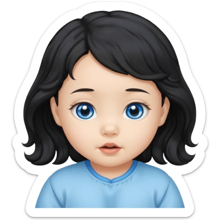 a girl asian newborn baby with black wavvy hair and blue eyes sticker
